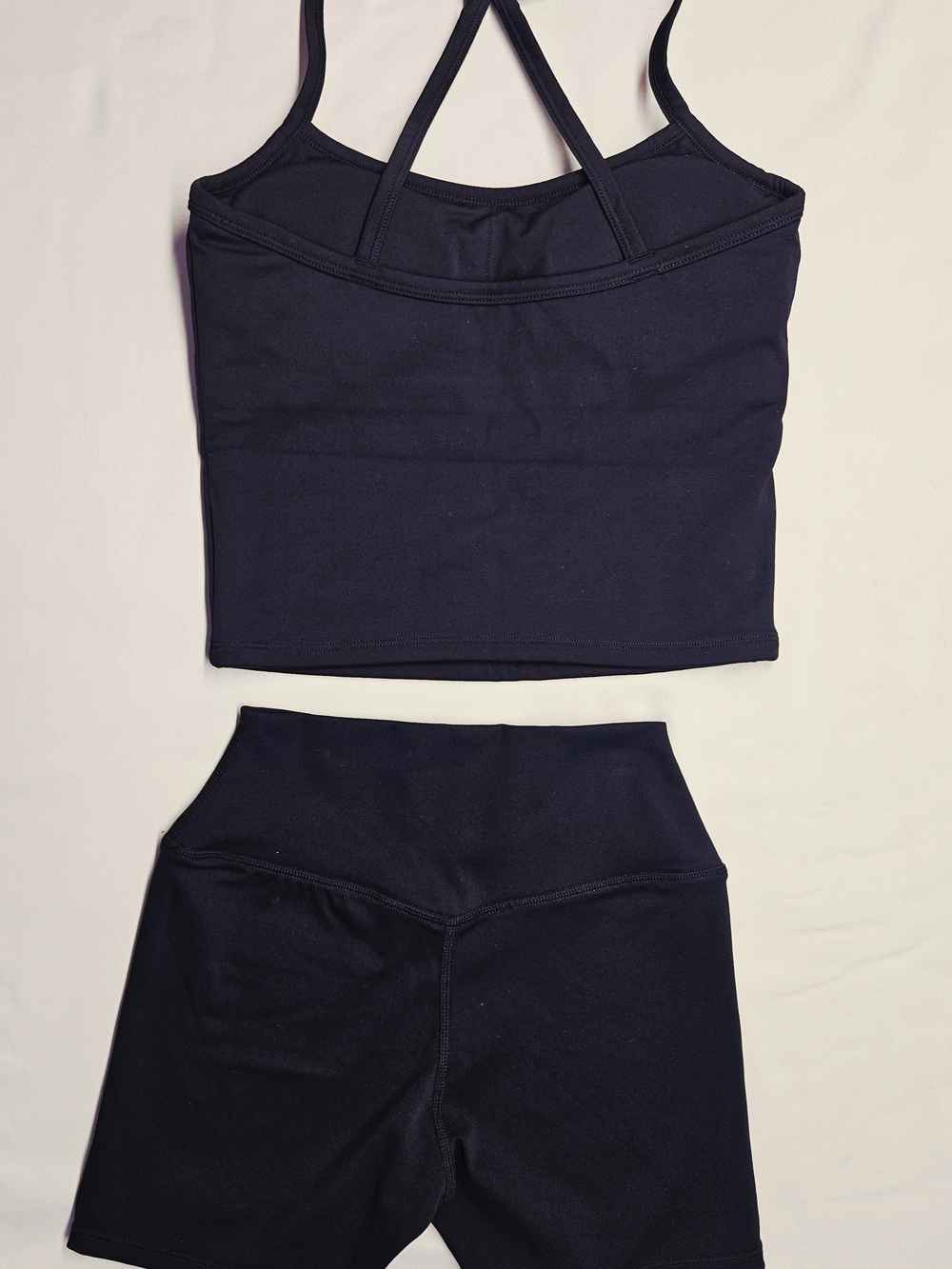 NWT Boutique Classic Black Strappy Crop Top & High-Waist Bike Shorts Set Size M